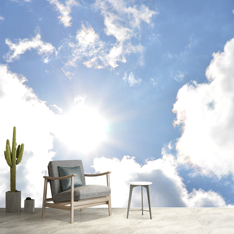Blue Sky and White Clouds Wall Murals Moisture Resistant Wall Covering for Living Room