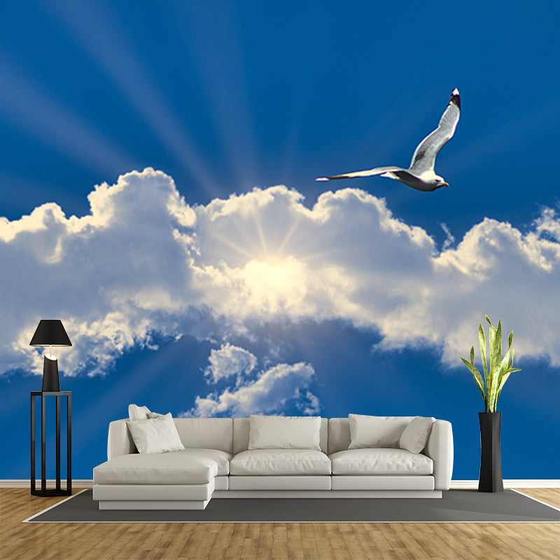 White Clouds View Wall Murals Moisture Resistant Wall Covering for Living Room