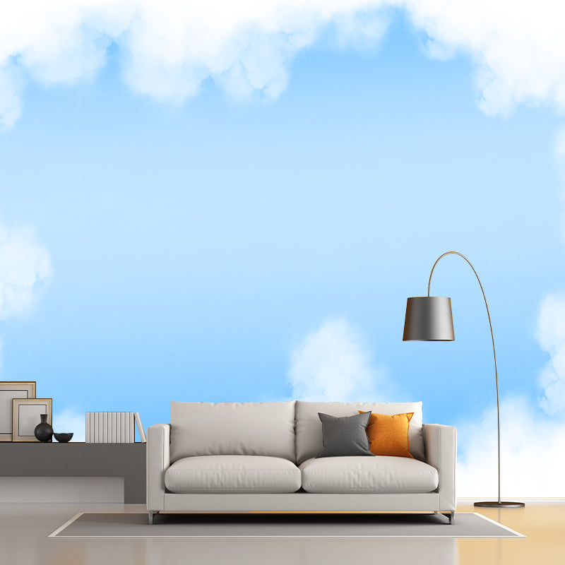 White Clouds View Wall Murals Moisture Resistant Wall Covering for Living Room