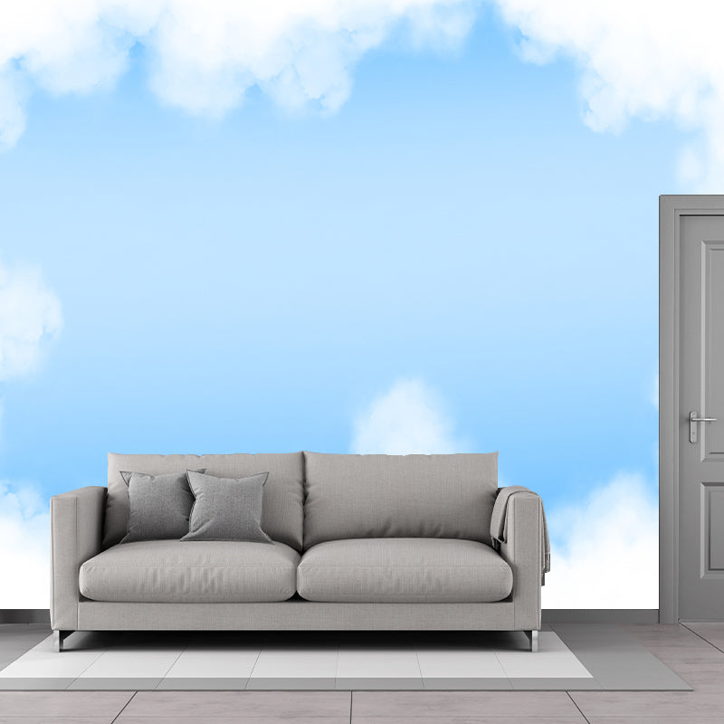 White Clouds View Wall Murals Moisture Resistant Wall Covering for Living Room