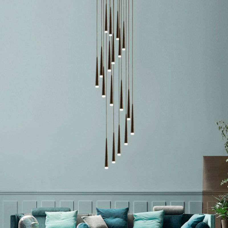 Acrylic Black Hanging Lamp Cone 9/12/18 Lights Contemporary Multi Light Pendant with Spiral Design for Stair