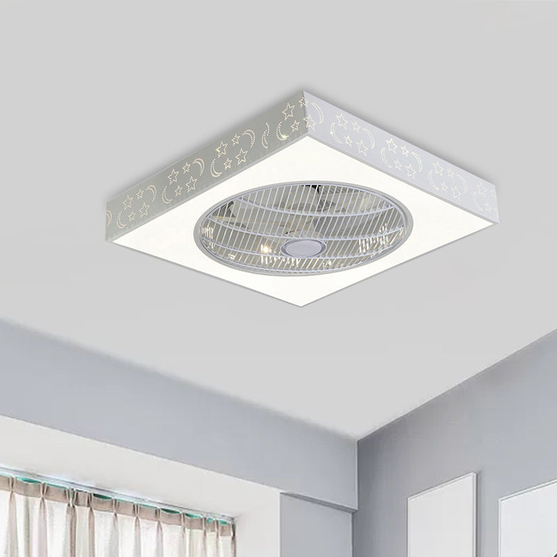 LED Hanging Fan Lamp Kids Living Room 3 Blades Semi Flush Mounted Light with Round/Moon/Square Acrylic Shade in White, 21.5' Wide