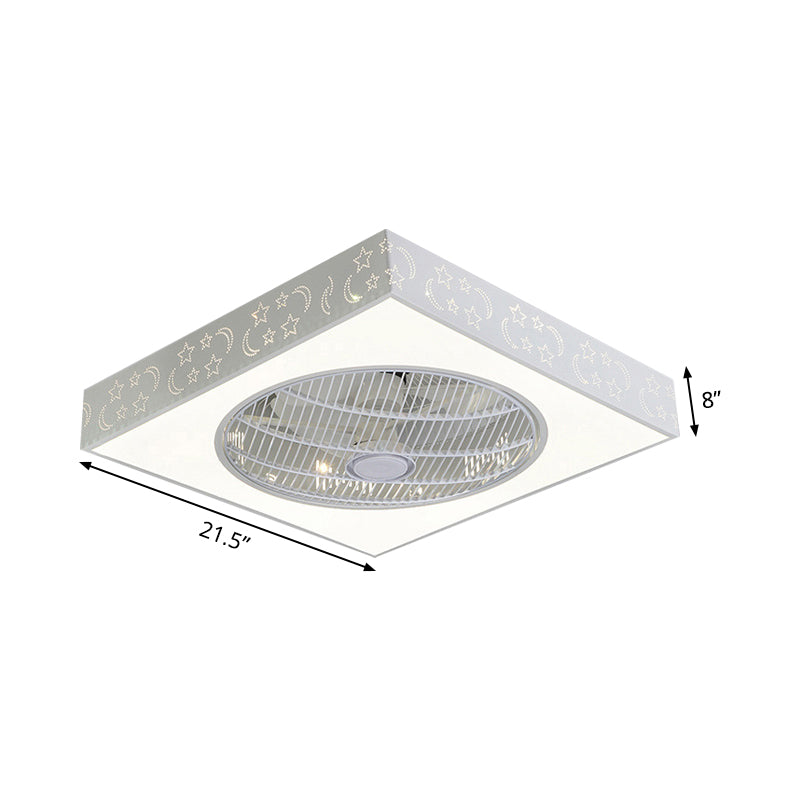 LED Hanging Fan Lamp Kids Living Room 3 Blades Semi Flush Mounted Light with Round/Moon/Square Acrylic Shade in White, 21.5' Wide