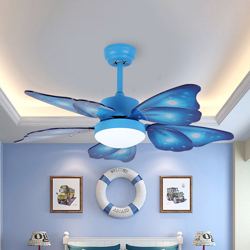 LED ACRYLIC SEMI FLUSH MOUNT Kids Pink/Blue 5 Butterfly Blades Bedroom Luz de ventilador colgante con pared/control remoto, 42 "de ancho