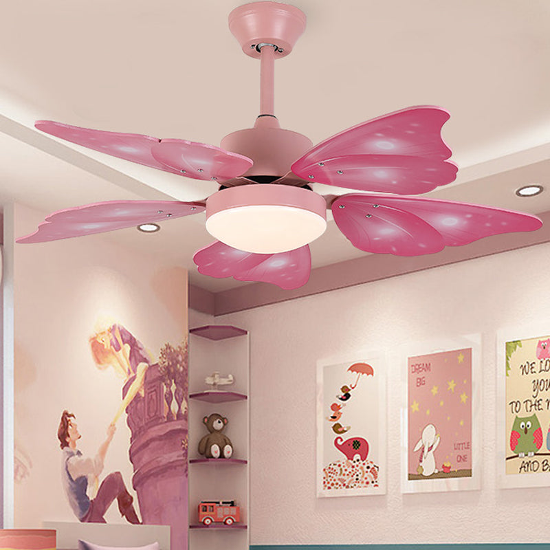 LED ACRYLIC SEMI FLUSH MOUNT Kids Pink/Blue 5 Butterfly Blades Bedroom Luz de ventilador colgante con pared/control remoto, 42 "de ancho