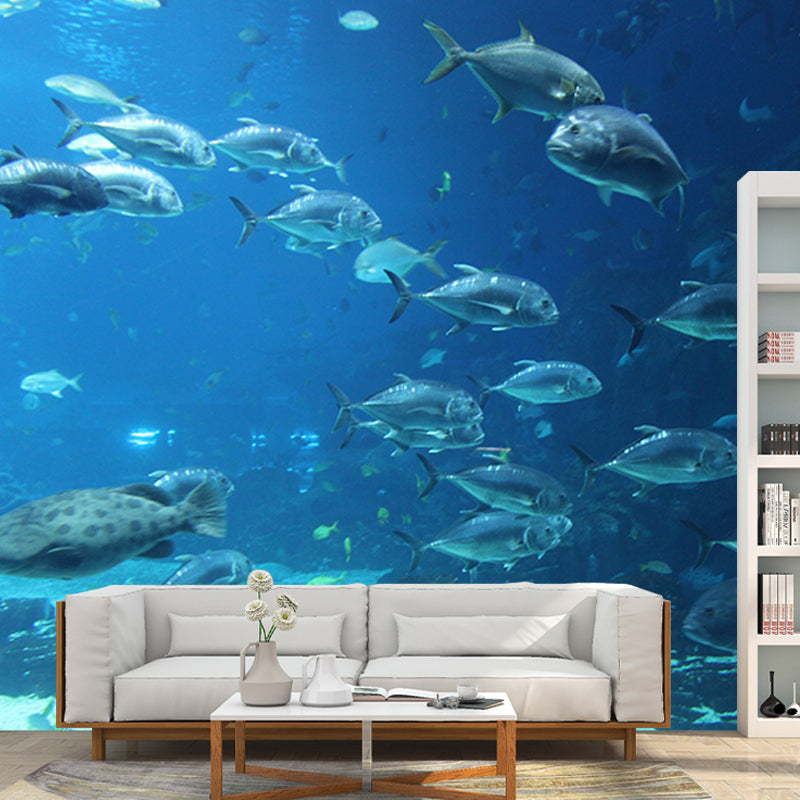 Underwater Life Mural Wallpaper for Living Room Wall Covering in Soft Color