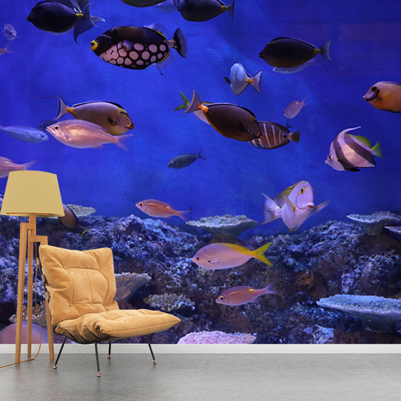 Underwater Life Mural Wallpaper for Living Room Wall Covering in Soft Color