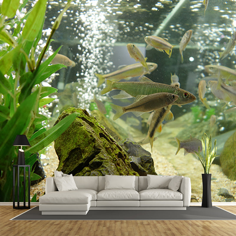 Underwater Life Mural Wallpaper for Living Room Wall Covering in Soft Color