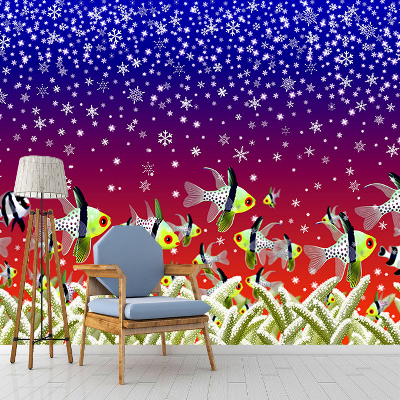 Underwater Life Illustration Mural Wallpaper for Living Room Wall Covering in Soft Color