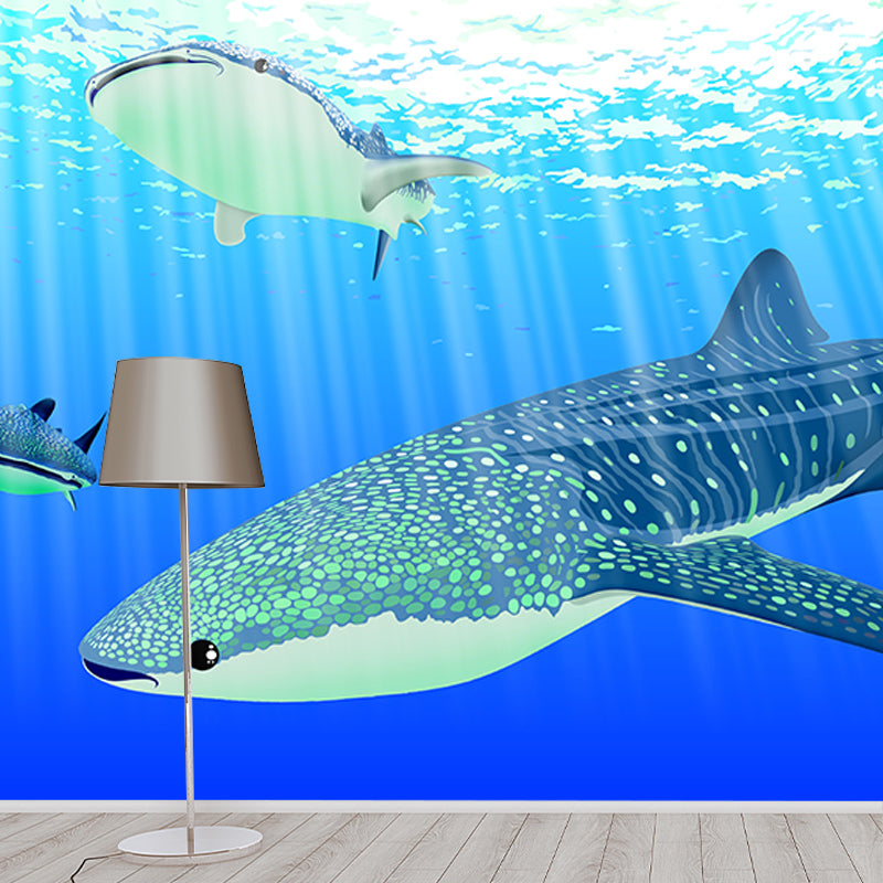 Underwater Life Illustration Mural Wallpaper for Living Room Wall Covering in Soft Color