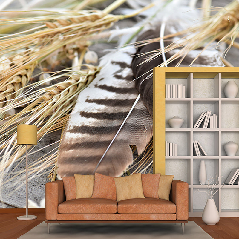 Feather Mural Wallpaper for Living Room Decor, Water Resistant, Made to Measure