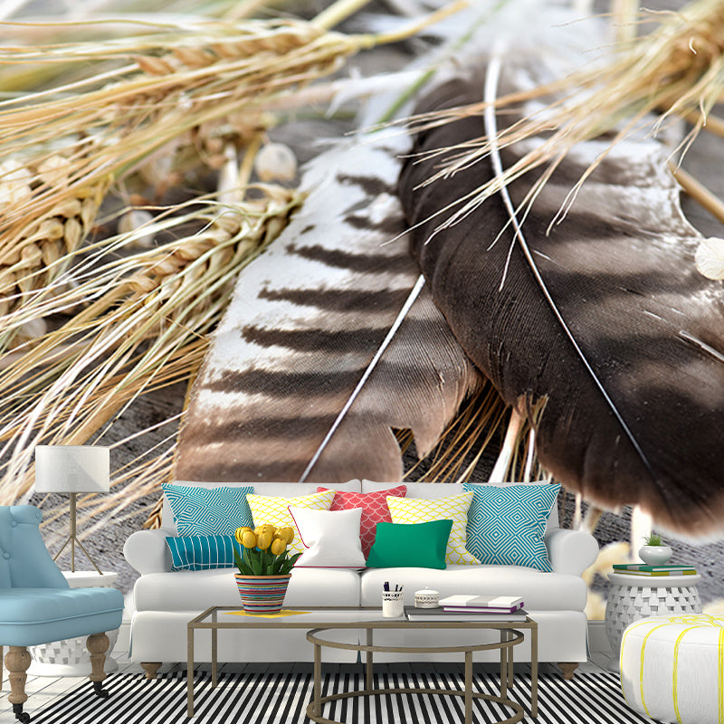 Feather Mural Wallpaper for Living Room Decor, Water Resistant, Made to Measure