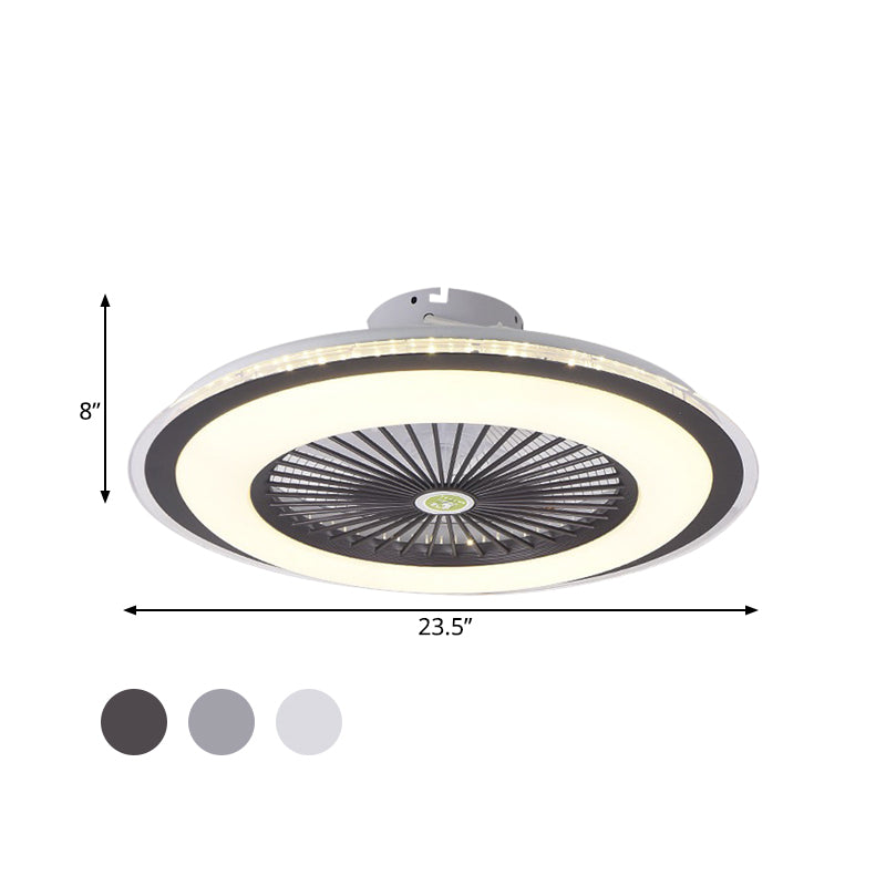 Acrylic Circular Semi Semi Flush Mount Modernism Bedroom 5 Blades LED Ceiling Fan Light in Grey/White/Dark Coffee, 23.5" W