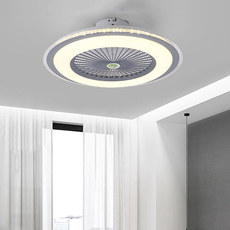 Acrylic Circular Semi Semi Flush Mount Modernism Bedroom 5 Blades LED Ceiling Fan Light in Grey/White/Dark Coffee, 23.5" W