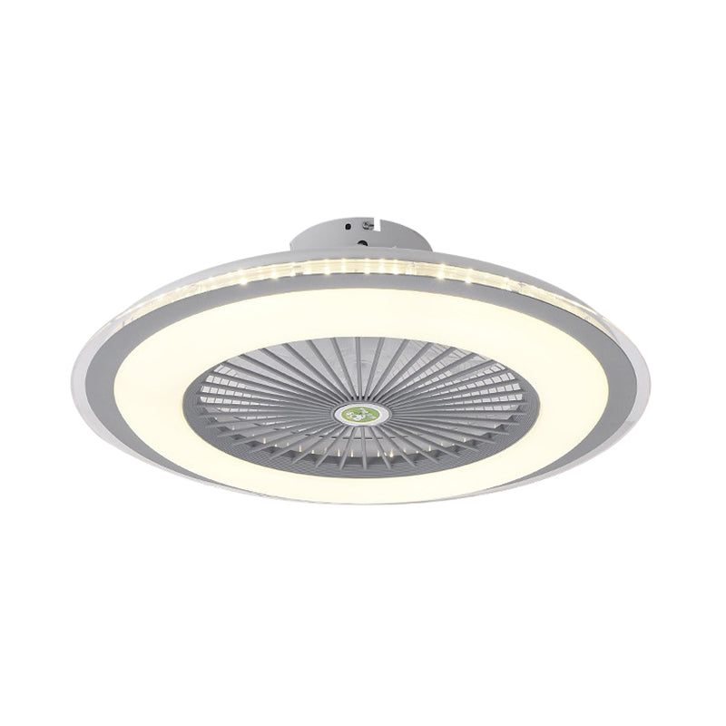 Acrylic Circular Semi Semi Flush Mount Modernism Bedroom 5 Blades LED Ceiling Fan Light in Grey/White/Dark Coffee, 23.5" W