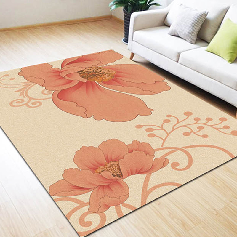 Contemporary Area Rug Minimalist Flower Print Rug Polyester Washable Carpet with Non-Slip Backing