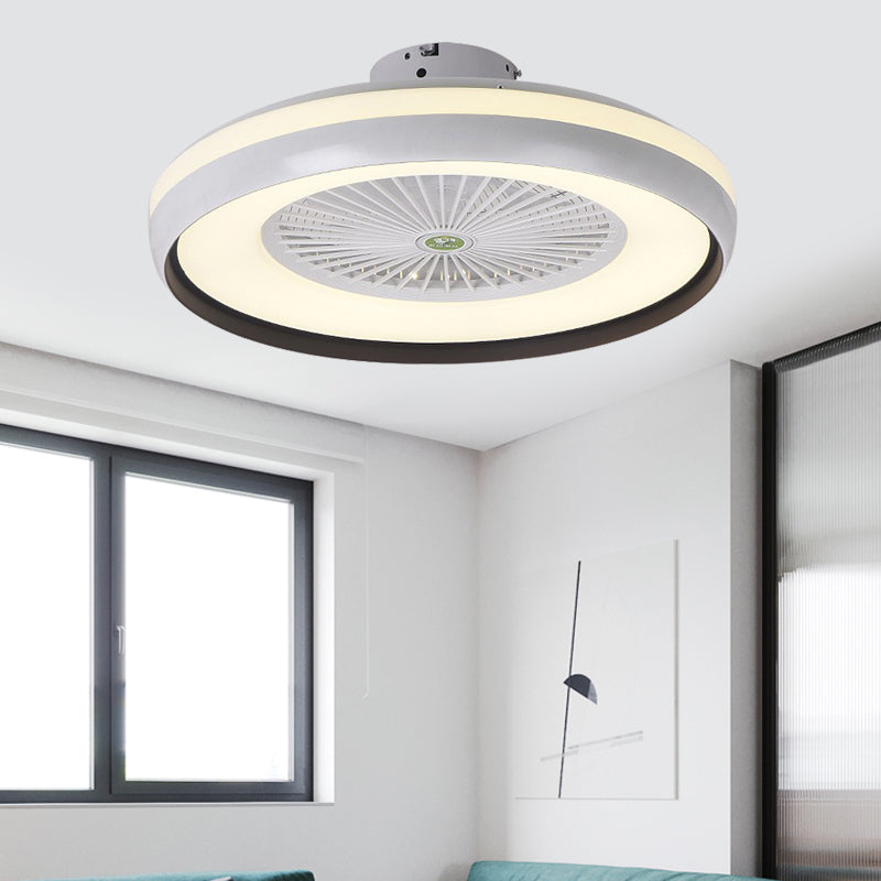 Round Bedroom Semi Flush Light Fixture Contemporary Acrylic Grey/Dark Coffee/Champagne 23.5" Wide LED Hanging Fan Lamp, 5 Blades