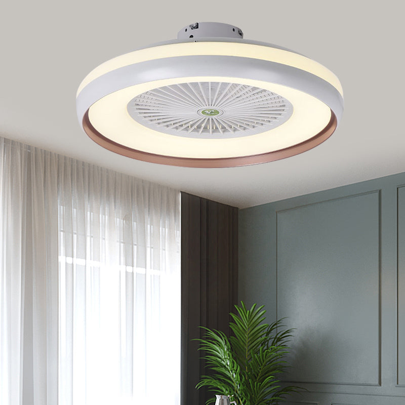 Round Bedroom Semi Flush Light Fixture Contemporary Acrylic Grey/Dark Coffee/Champagne 23.5" Wide LED Hanging Fan Lamp, 5 Blades