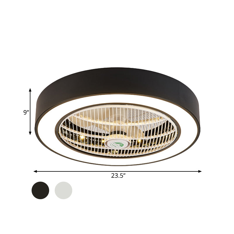 Lámpara de ventilador de tambor LED de 23.5 "W Lámpara Metálica Metálica Metálica Metálico 6 cuchillas Semi Flush Monte para dormitorio