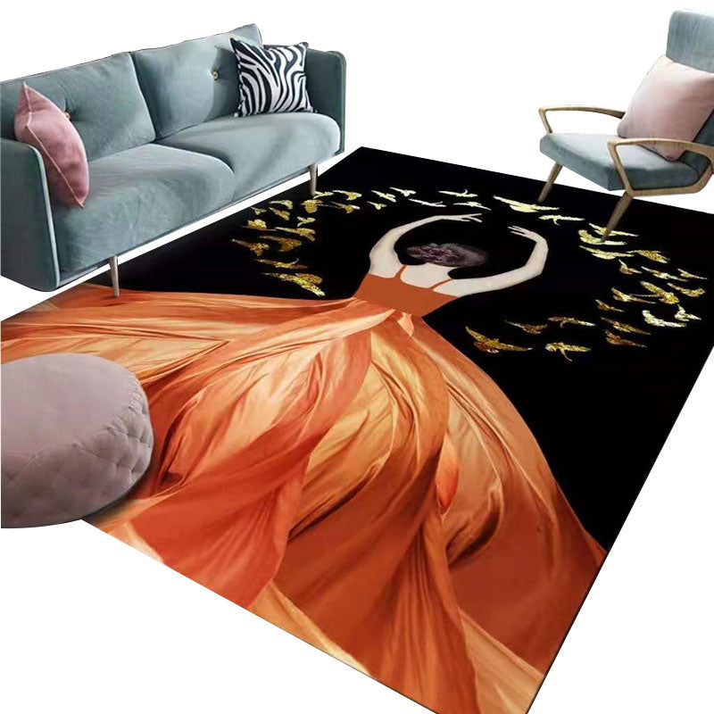 Orange Modern Rug Blending Girl Area Rug Non-Slip Backing Rug for Home Decor