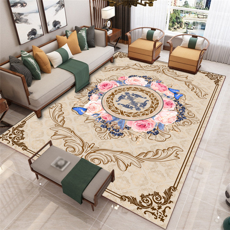 Light Brown Modern Rug Blending Flower Rug Stain Resistant Area Rug for Living Room