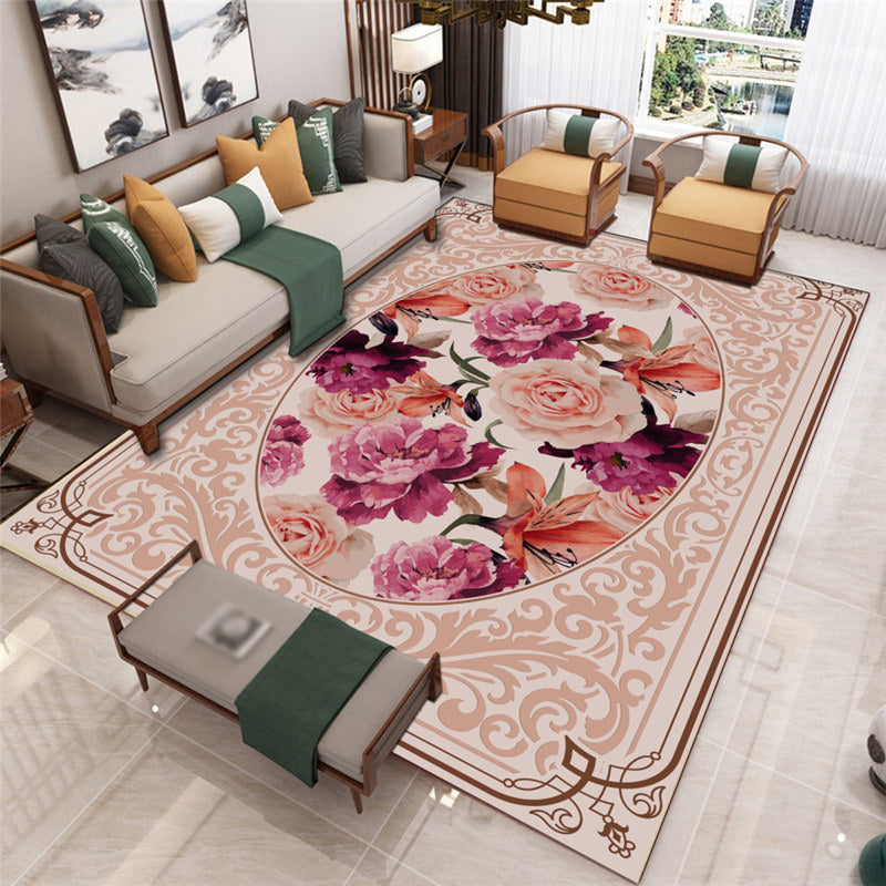 Light Brown Modern Rug Blending Flower Rug Stain Resistant Area Rug for Living Room