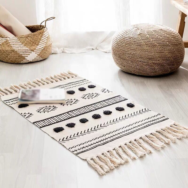 Stylish Area Carpet Geometric Pattern Polyester Area Rug Fringe Stain Resistant Rug for Home Decor