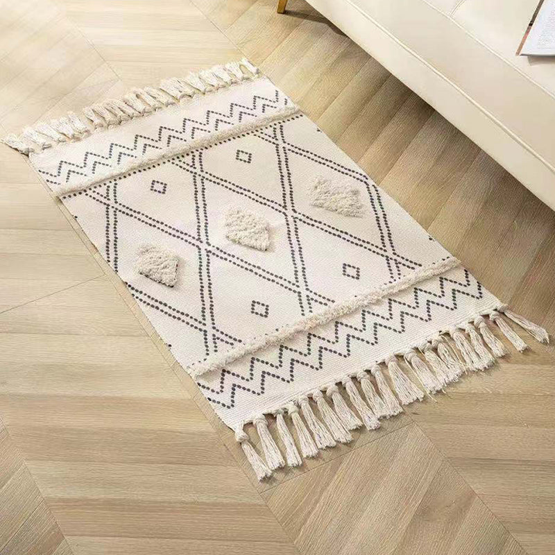 Stylish Area Carpet Geometric Pattern Polyester Area Rug Fringe Stain Resistant Rug for Home Decor