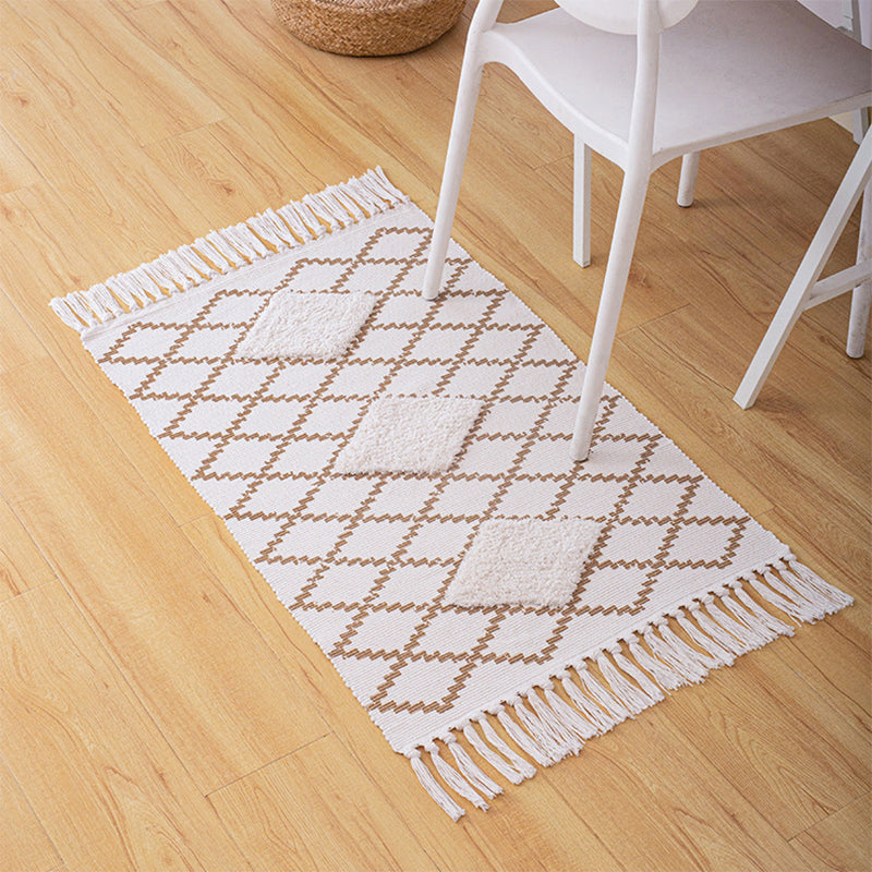 Stylish Area Carpet Geometric Pattern Polyester Area Rug Fringe Stain Resistant Rug for Home Decor