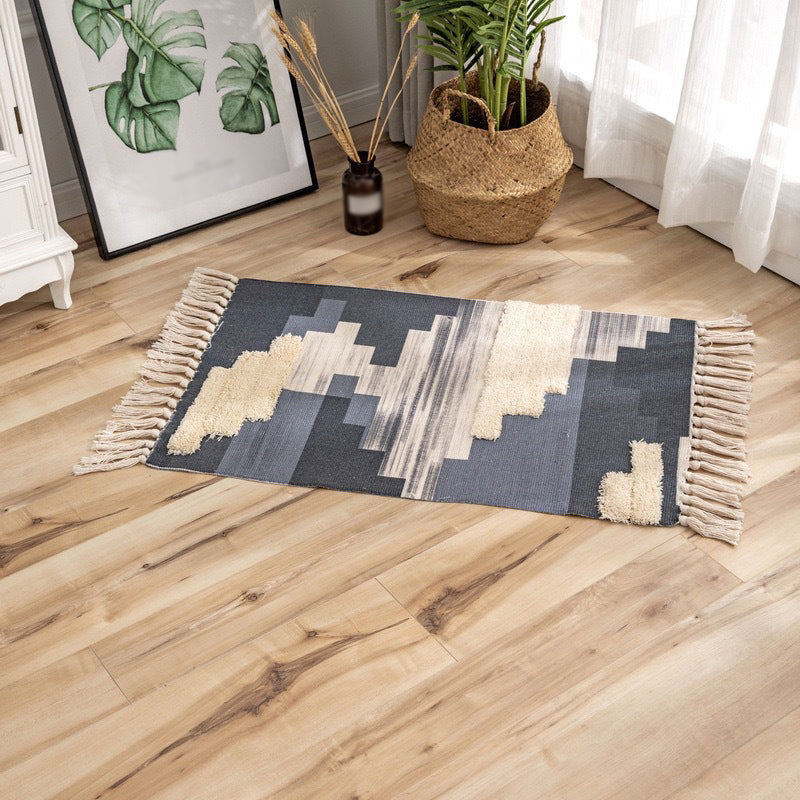 Stylish Area Carpet Geometric Pattern Polyester Area Rug Fringe Stain Resistant Rug for Home Decor