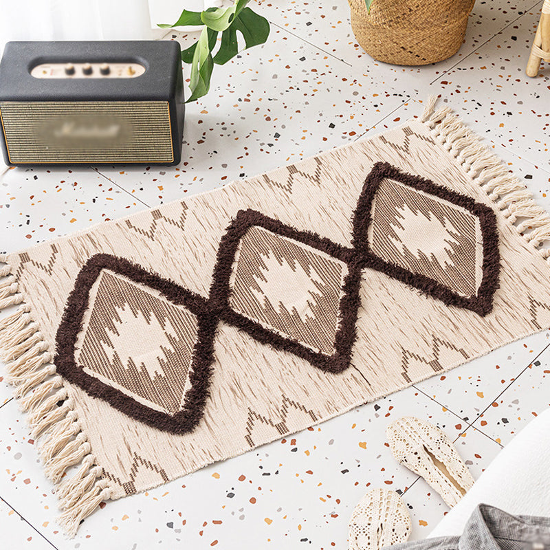 Stylish Area Carpet Geometric Pattern Polyester Area Rug Fringe Stain Resistant Rug for Home Decor