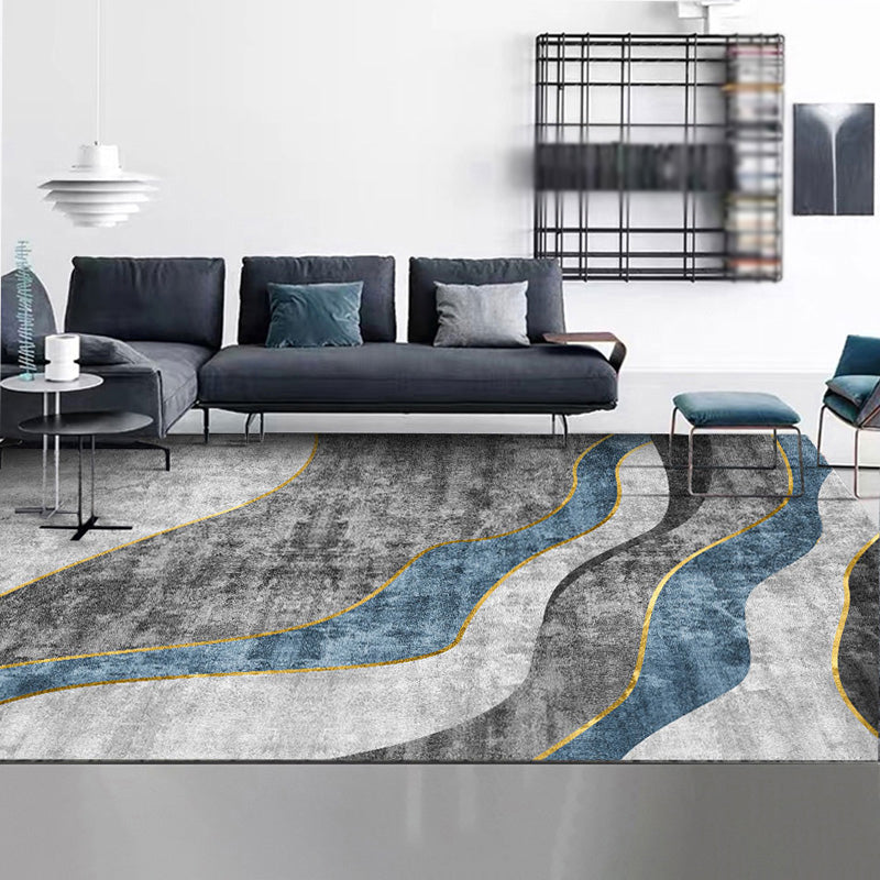 Ash Black Modern Rug Polyester Grafisch Tapijten Niet-slip achterste tapijt voor woonkamer
