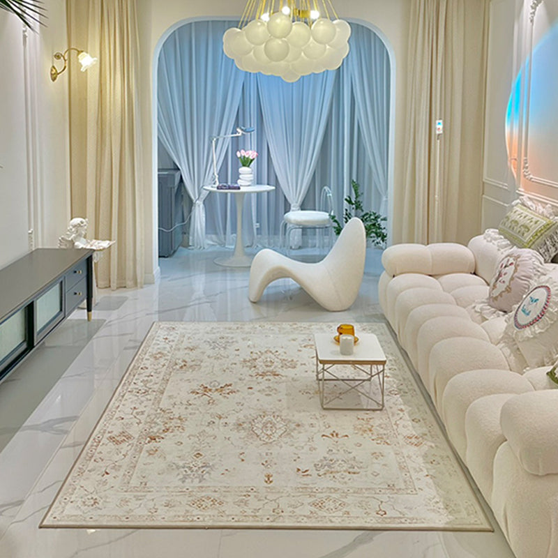 Rijstwit Traditioneel vloerkleedvlekken Plant Plant Non-Slip Backing Rug voor woonkamer