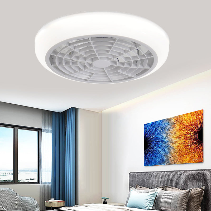 18" W White LED Ceiling Fan Light Contemporary Acrylic Shade Round Semi Flush Mounted Lamp for Bedroom with 6 Blades