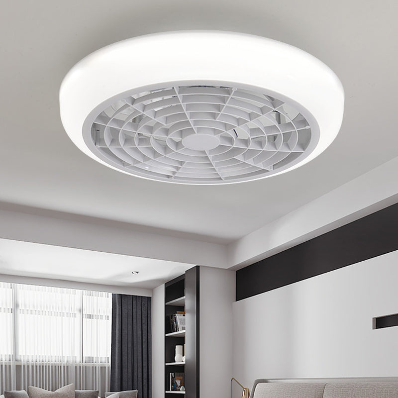 18" W White LED Ceiling Fan Light Contemporary Acrylic Shade Round Semi Flush Mounted Lamp for Bedroom with 6 Blades