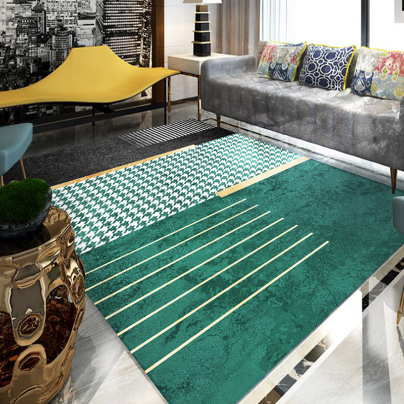 Contemporary Houndstooth Print Carpet Polyester Indoor Rug Non-Slip Backing Rug for Living Room
