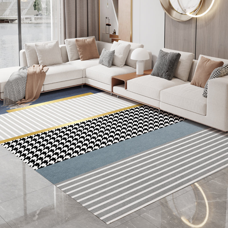 Contemporary Houndstooth Print Carpet Polyester Indoor Rug Non-Slip Backing Rug for Living Room