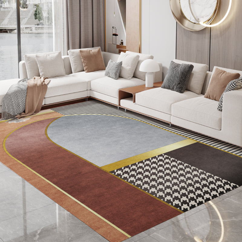Contemporary Houndstooth Print Carpet Polyester Indoor Rug Non-Slip Backing Rug for Living Room