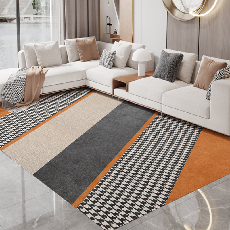 Contemporary Houndstooth Print Carpet Polyester Indoor Rug Non-Slip Backing Rug for Living Room