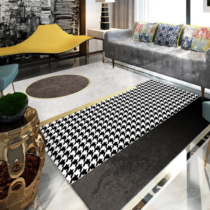 Contemporary Houndstooth Print Carpet Polyester Indoor Rug Non-Slip Backing Rug for Living Room