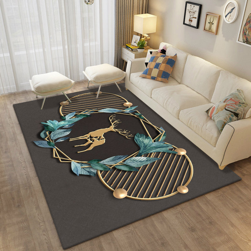 Green Animal Pattern Area Rug Modern Polyester Area Carpet Stain Resistant Rug for Home Decor