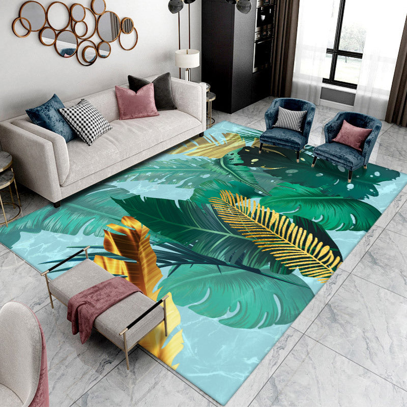 Green Animal Pattern Area Rug Modern Polyester Area Carpet Stain Resistant Rug for Home Decor