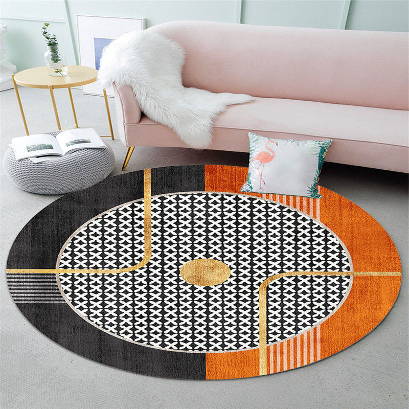 Round Polyester Carpet Trendy Houndstooth Pattern Rug Stain Resistant Area Rug for Living Room