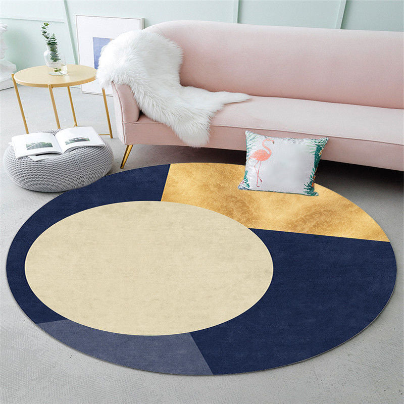 Round Polyester Carpet Trendy Houndstooth Pattern Rug Stain Resistant Area Rug for Living Room