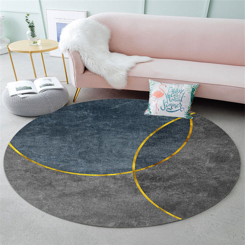 Round Polyester Carpet Trendy Houndstooth Pattern Rug Stain Resistant Area Rug for Living Room