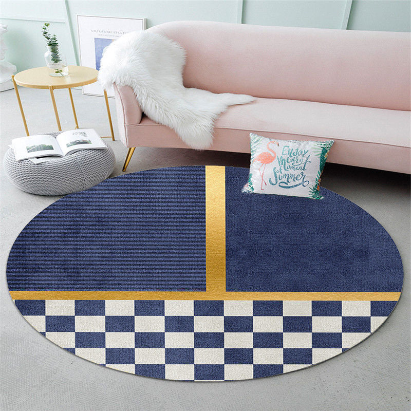 Round Polyester Carpet Trendy Houndstooth Pattern Rug Stain Resistant Area Rug for Living Room