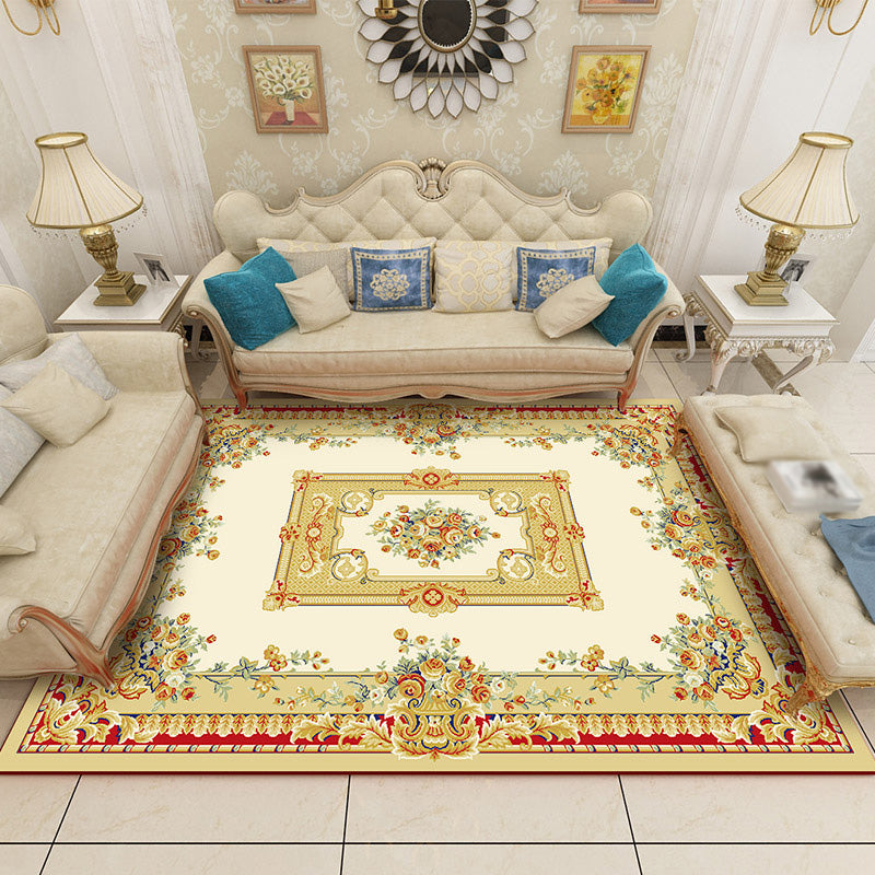 European Medallion Pattern Area Rug Polyester Area Carpet Anti-Slip Easy Care Rug for Home Decor
