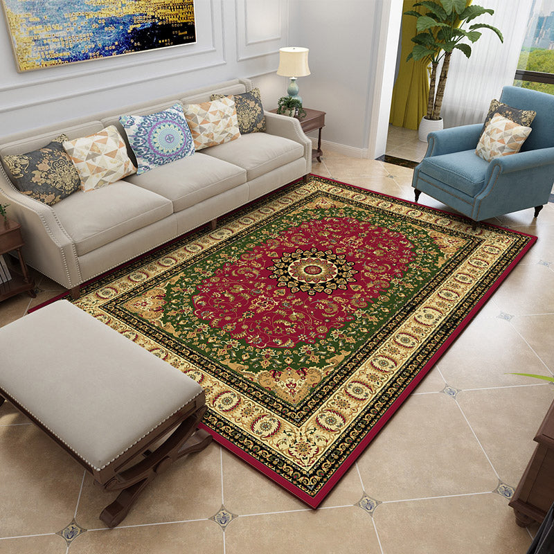 European Medallion Pattern Area Rug Polyester Area Carpet Anti-Slip Easy Care Rug for Home Decor