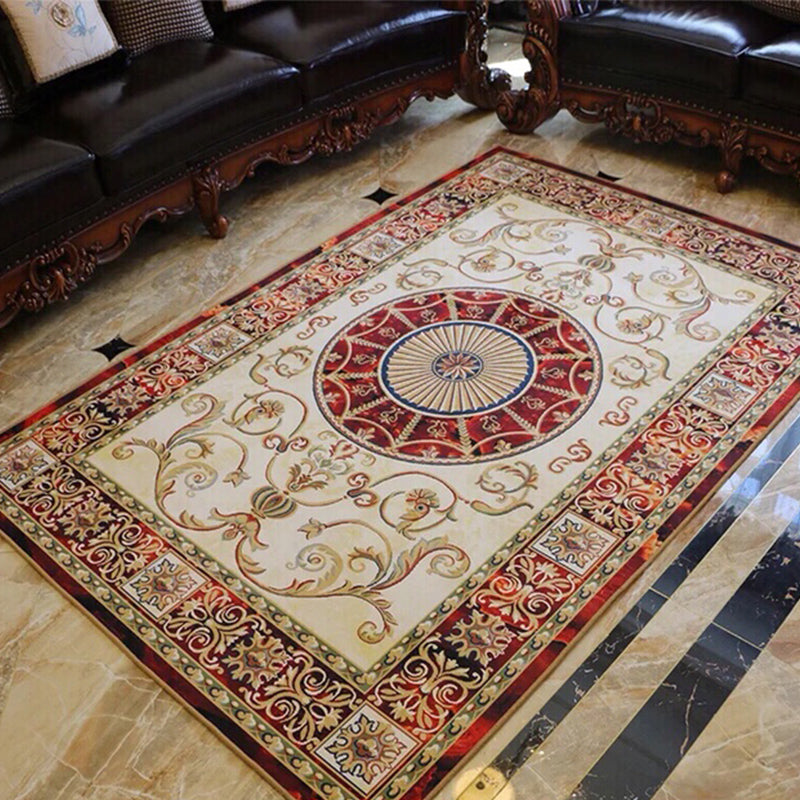 European Medallion Pattern Area Rug Polyester Area Carpet Anti-Slip Easy Care Rug for Home Decor