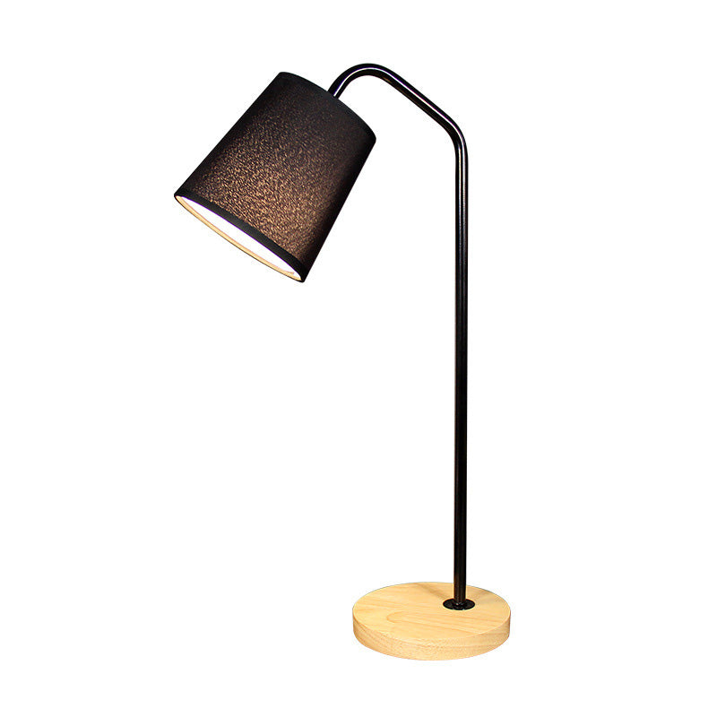 Conical Fabric Task Light Modernism 1 Bulb Black Small Desk Lamp with Beige Round Wood Base
